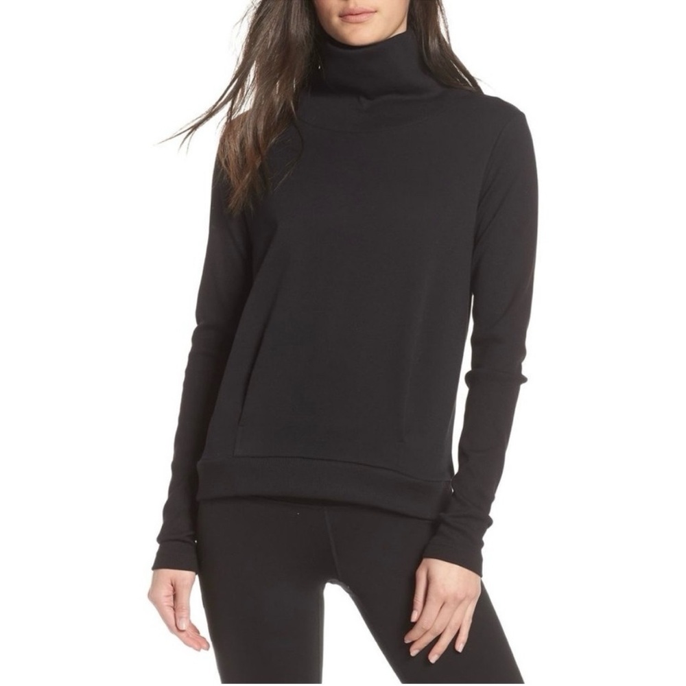ALO Yoga Clarity Rib-trimmed Jersey Turtleneck Cowl Sweatshirt in Black Small